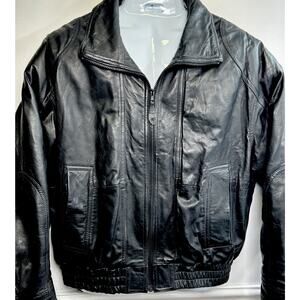 Saddlery Cooper Collections Men’s L Black Leather Bomber Biker Jacket Coat Moto
